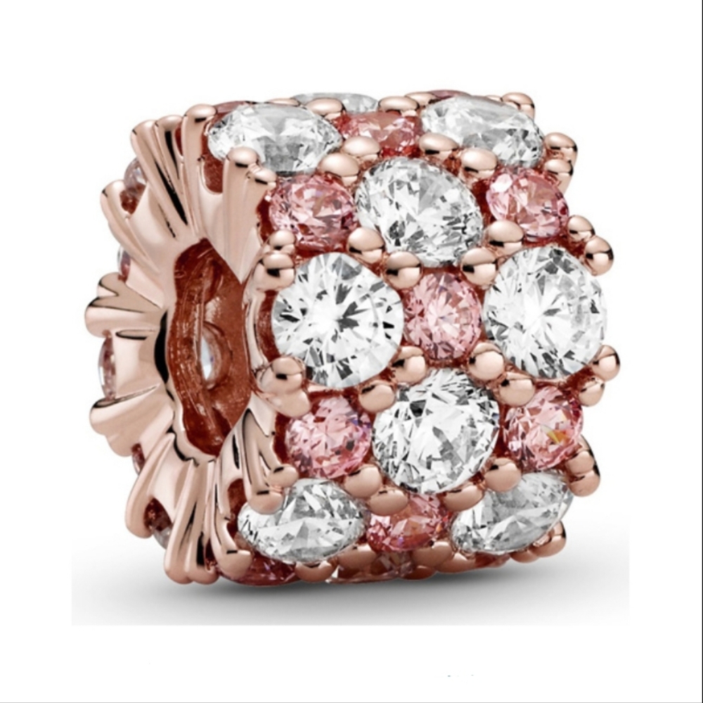 ʕ·ᴥ·ʔ Authentic Pandora Rose Pink and Clear Sparkle Charm 788487C01